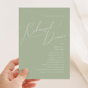 Whimsical Script   Sage Green Rehearings Dinner Kaart