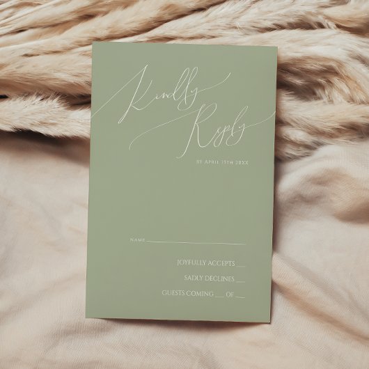 Whimsical Script | Sage Green RSVP-kaart RSVP Kaartje