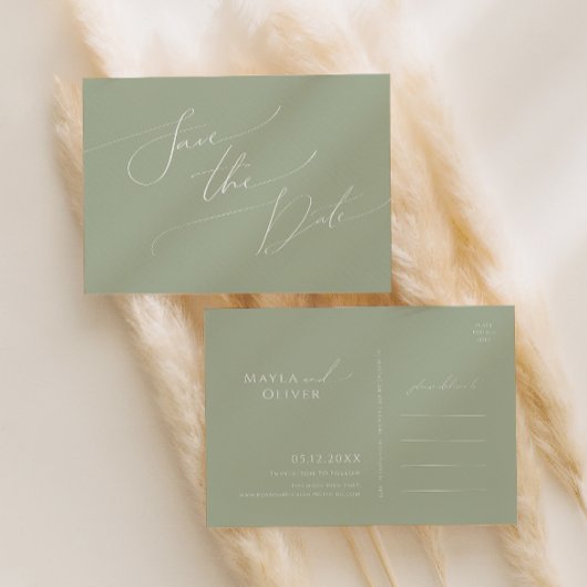 Whimsical Script | Sage Green Save the Date Uitnodiging Briefkaart