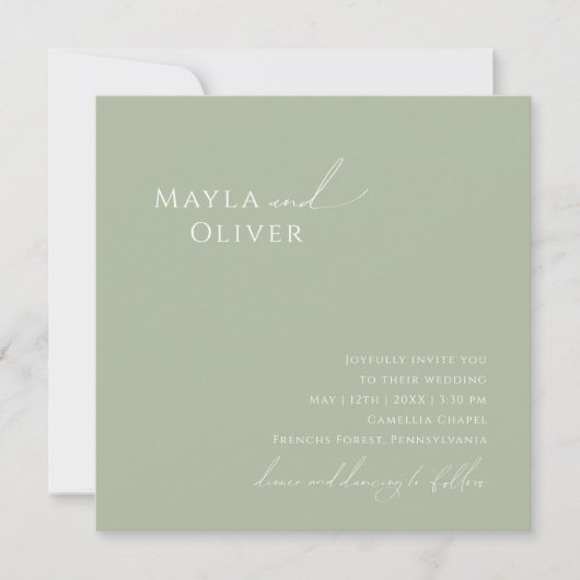 Whimsical Script | Sage Green Square Wedding Kaart (Voorkant)