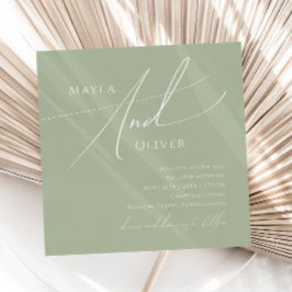 Whimsical Script | Sage Green Square Wedding Kaart
