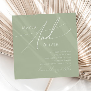 Whimsical Script   Sage Green Square Wedding Kaart