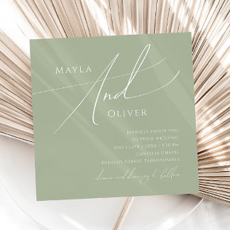 Whimsical Script | Sage Green Square Wedding Kaart