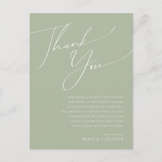Whimsical Script | Sage Green Table Hartelijk dank Briefkaart (Voorkant)
