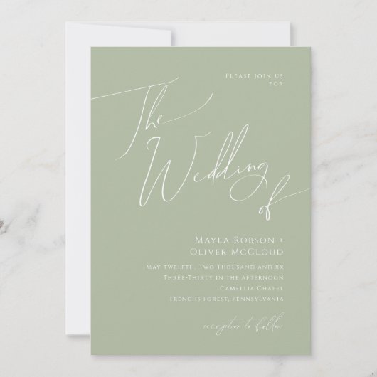 Whimsical Script | Sage Green the Wedding of Kaart (Voorkant)