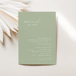 Whimsical Script | Sage Green Traditional Wedding Kaart<br><div class="desc">Introductie van ons verbluffende whimsical script | sage-groene traditionele huwelijksuitnodiging perfect voor je eenvoudige moderne boho-lentedag. Ons elegante ontwerp omvat een levendig helder, pastelkleurpalet met een chic calligraphy script. Of u nu de voorkeur geeft aan een minimalistische of klassieke stijl, ons unieke bewerkbare product biedt luxe en elegantie, ideaal voor...</div>