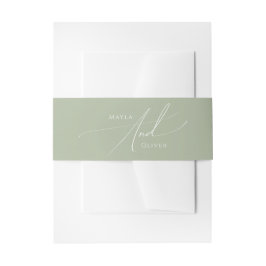 Whimsical Script | Sage Green Uitnodigingen Wikkel