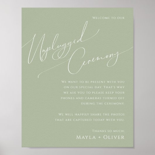 Whimsical Script | Sage Green Unplugged Ceremony Poster (Voorkant)