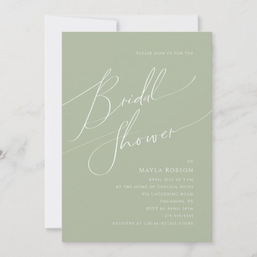 Whimsical Script | Sage Green Vrijgezellenfeest Kaart (Voorkant)