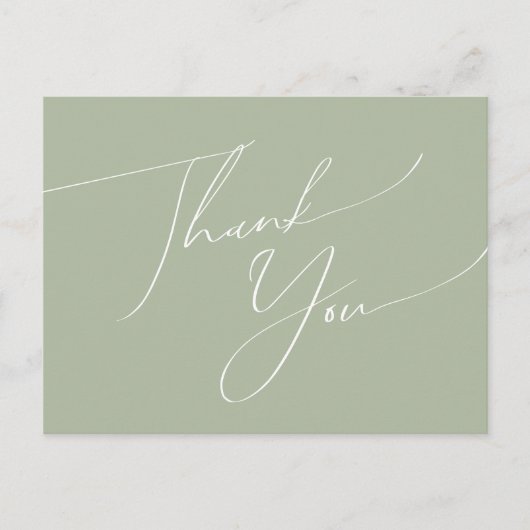 Whimsical Script | Sage Green Wedding Bedankt Briefkaart (Voorkant)