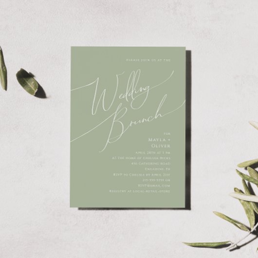 Whimsical Script | Sage Green Wedding Brunch Kaart