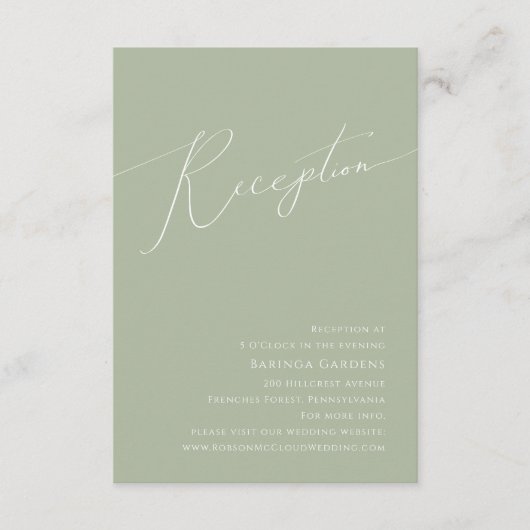 Whimsical Script | Sage Green Wedding Reception Informatiekaartje (Voorkant)