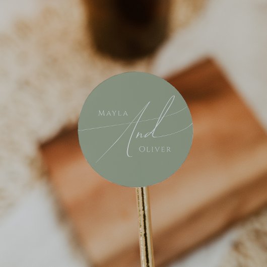 Whimsical Script | Sage Green Wedding Ronde Sticker