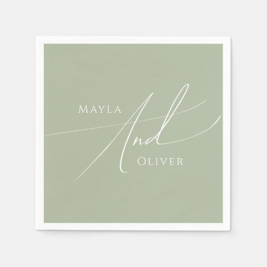 Whimsical Script | Sage Green Wedding Servet (Voorkant)