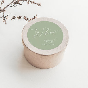 Whimsical Script   Sage Green Wedding Welcome Ronde Sticker