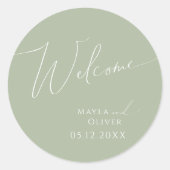 Whimsical Script | Sage Green Wedding Welcome Ronde Sticker (Voorkant)