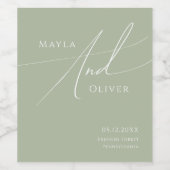 Whimsical Script | Sage Green Wedding Wijn Etiket (Enkel label)