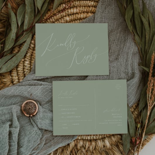 Whimsical Script | Sage Menu Choice RSVP Briefkaar