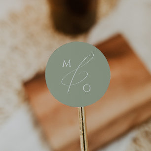 Whimsical Script   Sage Monogram Envelope Seal Ronde Sticker
