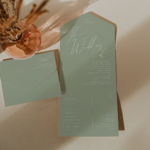 Whimsical Script   Sage Wedding van zegel en vervo All In One Uitnodiging