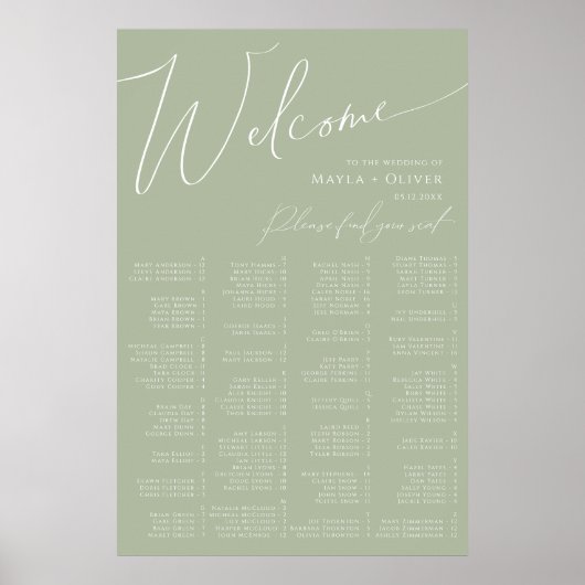 Whimsical Script | Salie groene alfabetische zitpl Poster (Voorkant)
