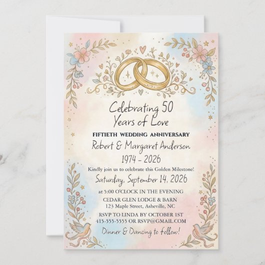 Whimsical Script Simple 50th Wedding Anniversary Kaart (Voorkant)