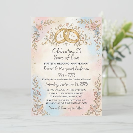 Whimsical Script Simple 50th Wedding Anniversary Kaart (Staand voorkant)