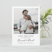 Whimsical Script Sla de Date Kaart op met Foto (Staand voorkant)