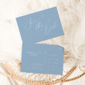 Whimsical Script | Stamblauw sparen de datum Uitnodiging Briefkaart