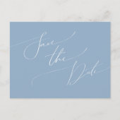 Whimsical Script | Stamblauw sparen de datum Uitnodiging Briefkaart (Voorkant)