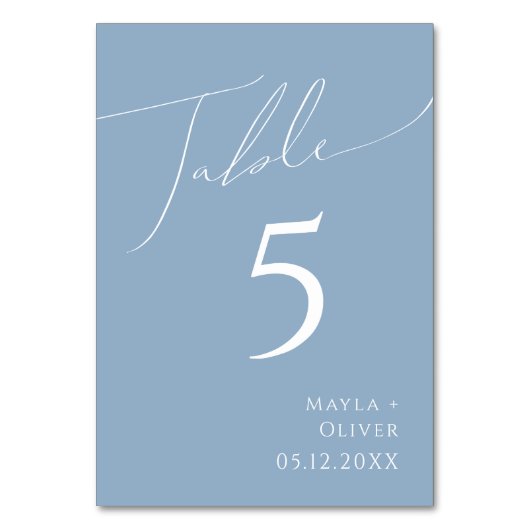 Whimsical Script | Stamblauw tabelnummer Kaart (Voorkant)