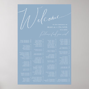 Whimsical Script   Stamblauwe alfabetische zitplaa Poster