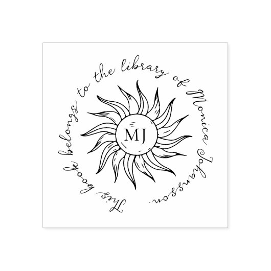 Whimsical Script Sun Flower Custom Library Book  Rubberstempel (Afrduk)