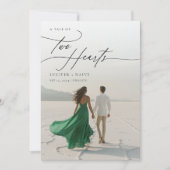 Whimsical Script Tale of Two Hearts Fotobruiloft Kaart (Voorkant)
