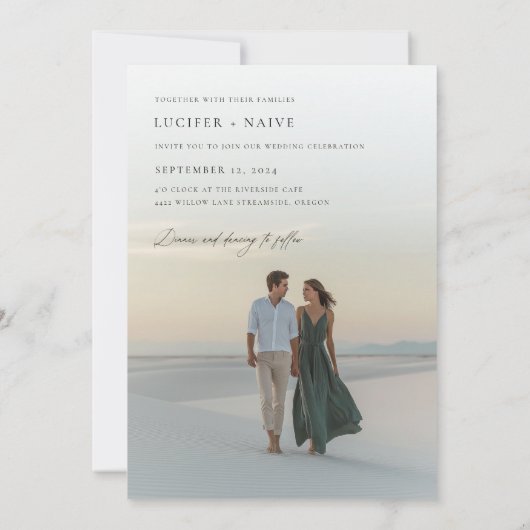 Whimsical Script Tale of Two Hearts Fotobruiloft Kaart (Achterkant)