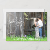 Whimsical Script Trouwfoto Sla de datum op Magnetische Uitnodiging (Voorkant)