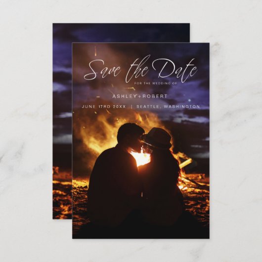 Whimsical Script Typography Wedding Photo Engaged Save The Date (Voorkant / Achterkant)