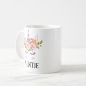 Whimsical script unicorn floral auntie koffiemok (Voorkant links)