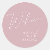 Whimsical Script | Welkom Dusty Roos Weddenschap Ronde Sticker (Voorkant)