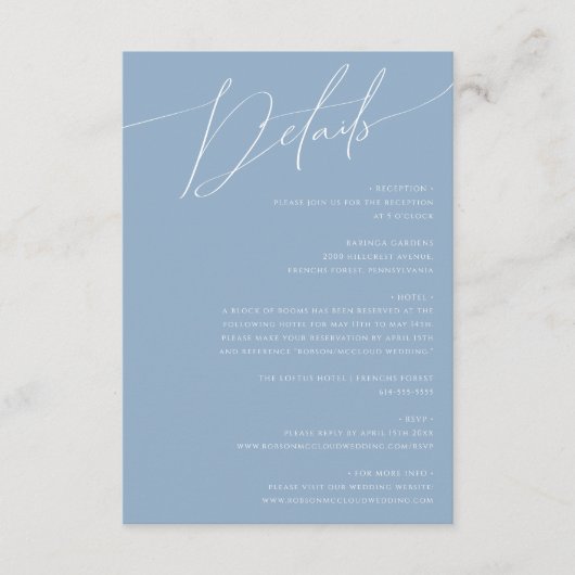 Whimsical Script | Zuivere blauwe gegevens Informatiekaartje (Voorkant)