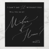 Whimsical Script | Zwarte matron van het voorstel  Wijn Etiket (Enkel label)