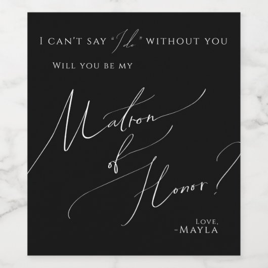 Whimsical Script | Zwarte matron van het voorstel  Wijn Etiket (Enkel label)