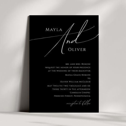 Whimsical Script | Zwarte traditionele bruiloft Kaart