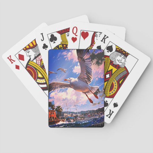 Whimsical Seagull met Sardine: speelse illustratie Pokerkaarten (Achterkant)