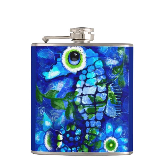 Whimsical Seahorse Coastal Nautical Seaside Blue Heupfles (Voorkant)