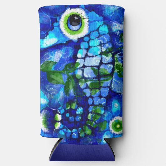 Whimsical Seahorse Coastal Nautical Seaside Blue Seltzer Blikjeskoeler (Voorkant)