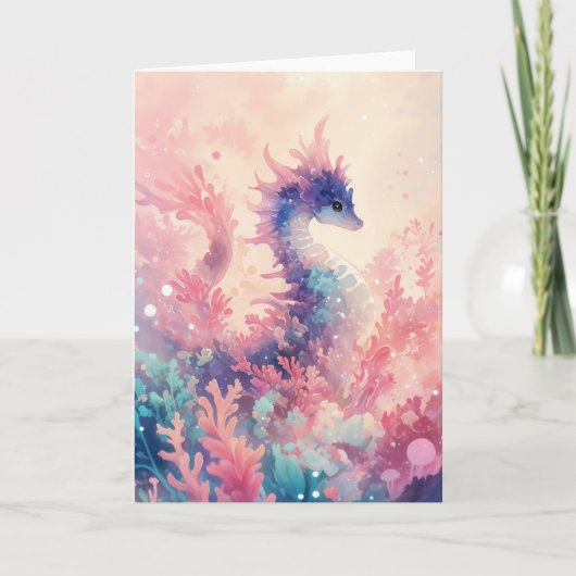 Whimsical Seahorse in het koraaldroomlandschap Kaart (Voorkant)