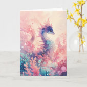Whimsical Seahorse in het koraaldroomlandschap Kaart (Gele Bloem)
