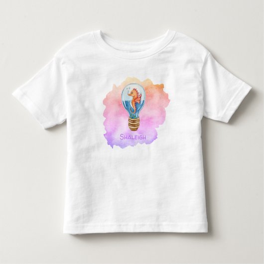 Whimsical Seahorse in Lightbulb op Waterverven Kinder Shirts (Voorkant)