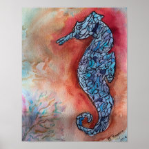 Whimsical Seahorse on Waterverf Background
